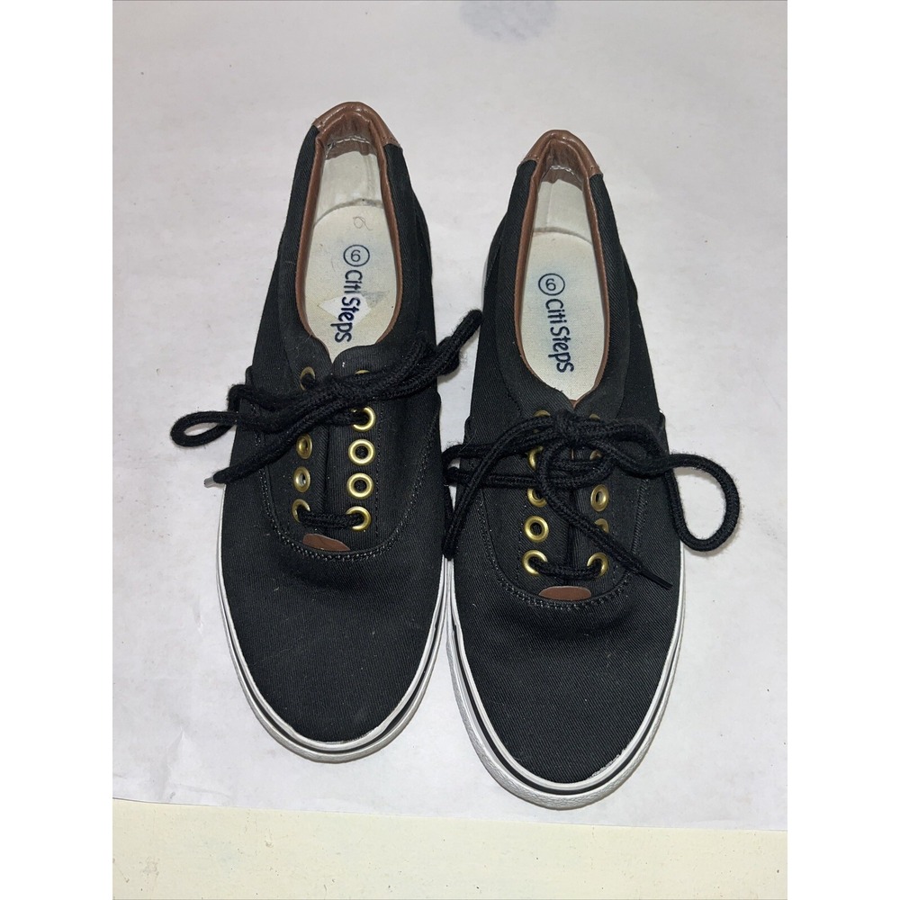 Citi Steps Womens Black Lace Up Tennis Skater Shoes 2257-1970 Size 6
